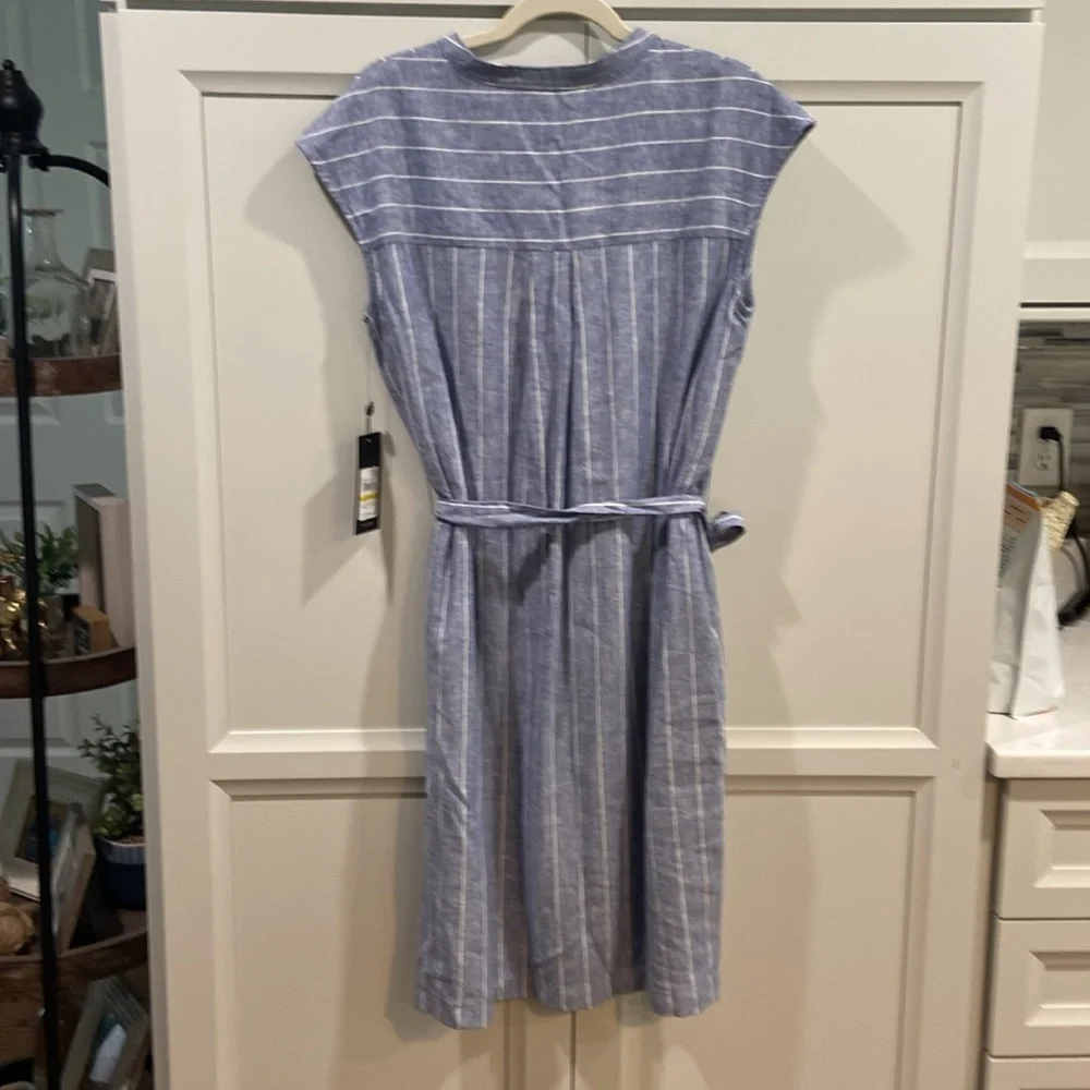 NWT Jones New York Linen Chambray Kendall Midi Striped Dress. Medium - Picture 5 of 5